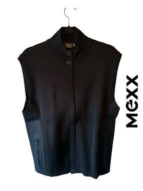 Mexx Men's Black Sleeveless Zip-up Vest with Neoprene Sides and Accents - NWT